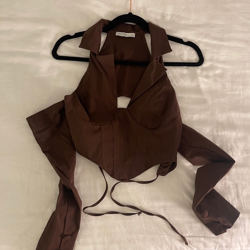 Brown halter neck corset crop top